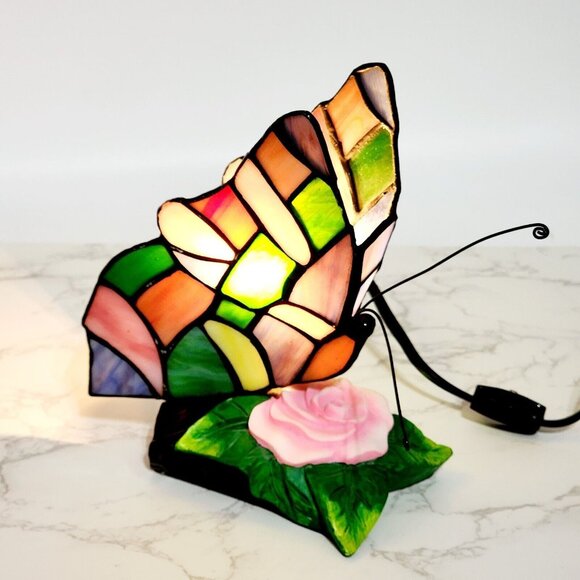 Unbranded Other - Tiffany Style Stained Glass Butterfly Night Light Table Accent Lamp On Off Switc